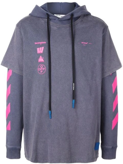 Shop Off-white Diag Mariana Layered Hoodie In Blue