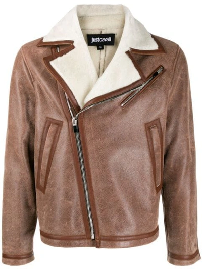 Shop Just Cavalli Sheepskin Aviator Jacket In 206