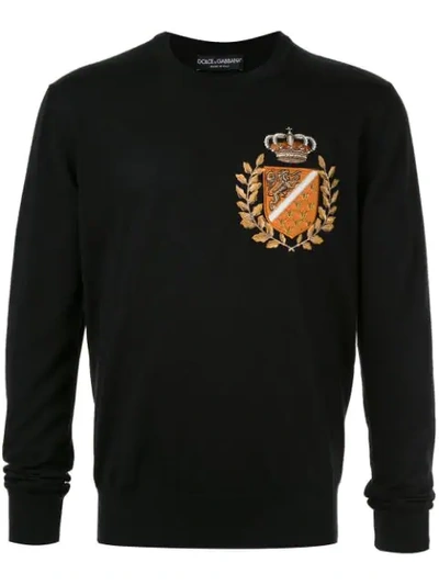 Shop Dolce & Gabbana Embroidered Crest Sweater In Black