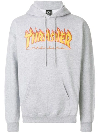 Shop Thrasher Flame Hoodie In Grey