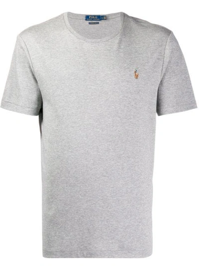 Shop Polo Ralph Lauren Logo Embroidered T-shirt In Grey
