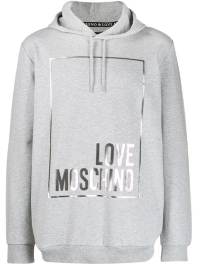 Shop Love Moschino Printed Logo Hoodie In Grey