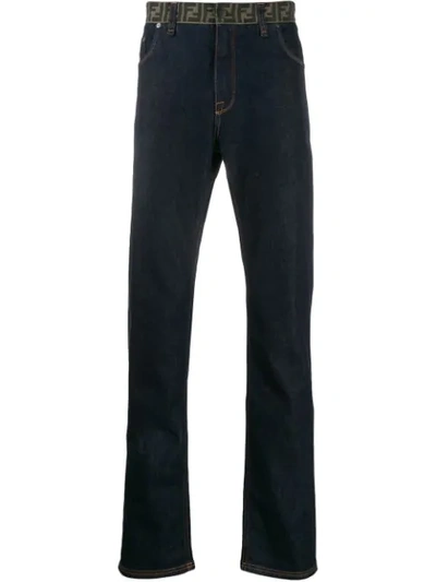 Shop Fendi Monogram Waist Straight Jeans In Blue