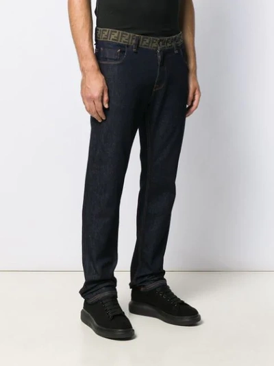 Shop Fendi Monogram Waist Straight Jeans In Blue