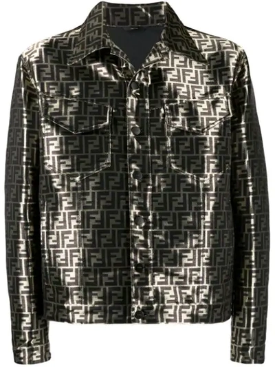 Shop Fendi Logo Pattern Overshirt Jacket In Black