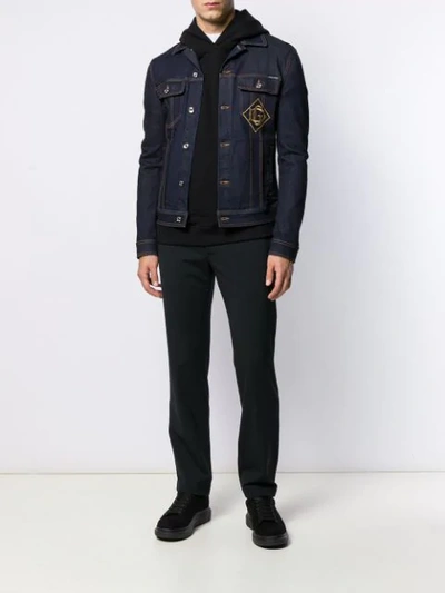 Shop Dolce & Gabbana Logo Patch Denim Jacket In Blue