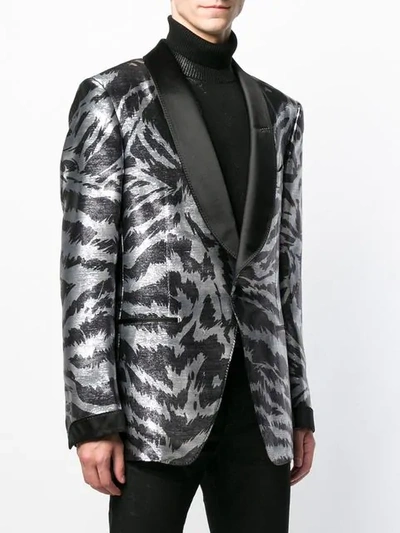 Shop Tom Ford Metallic Zebra Blazer In Silver