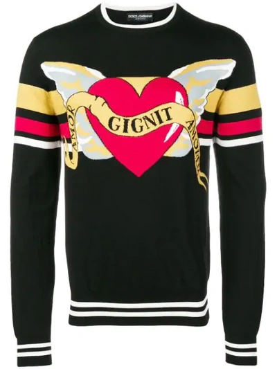 Shop Dolce & Gabbana Winged Heart Intarsia Jumper - Black