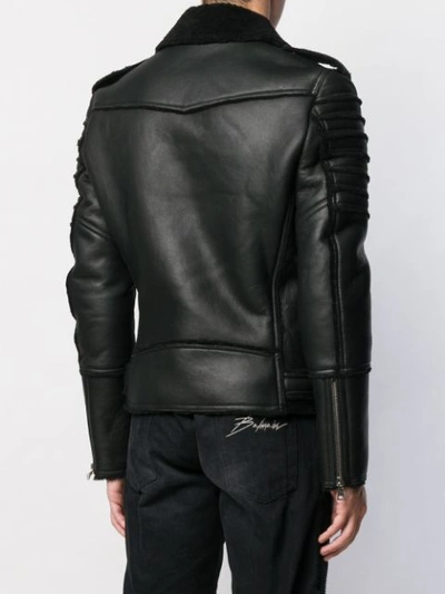 Shop Balmain Shearling Lined Biker Jacket In Black