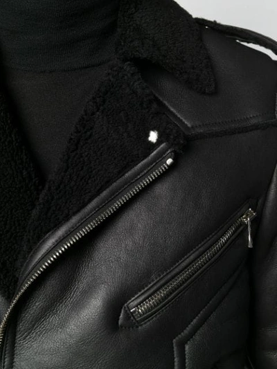 Shop Balmain Shearling Lined Biker Jacket In Black