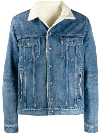 Shop Balmain Snap Button-up Denim Jacket In Jeans/6aa