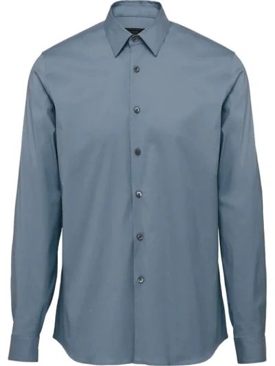 Shop Prada Stretch Cotton Poplin Shirt In Grey