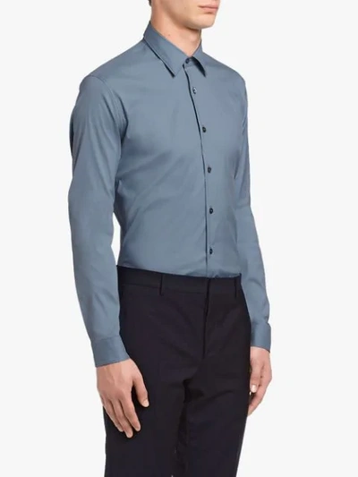 Shop Prada Stretch Cotton Poplin Shirt In Grey