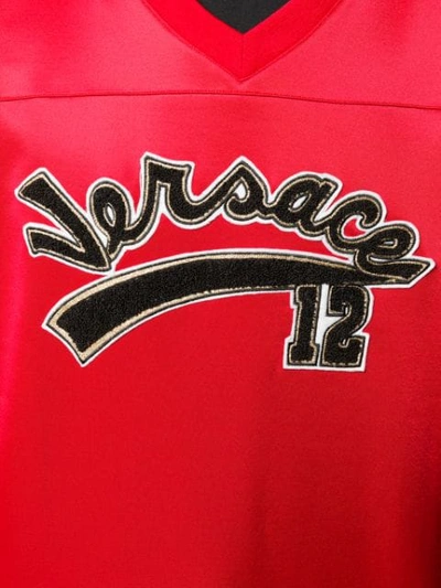 Shop Versace V-neck Varsity T-shirt In Red