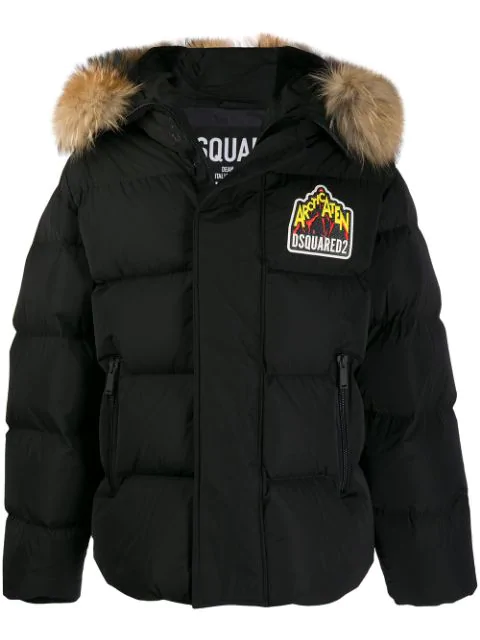 dsquared2 down jacket with fur-trimmed hood