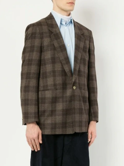 Shop E. Tautz Plaid Fitted Blazer In Brown