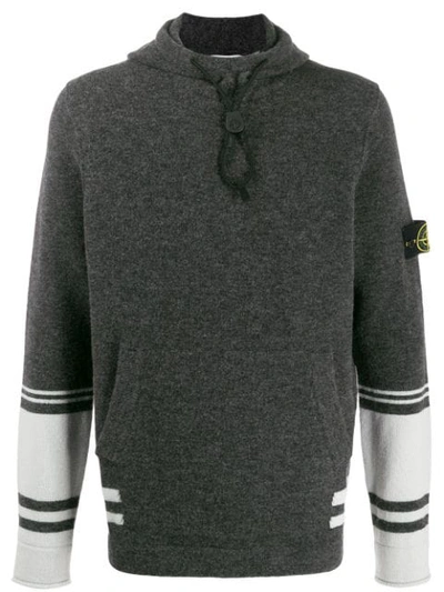 Shop Stone Island Logo Print Hooded Sweater In Grey