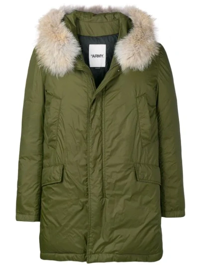 Shop Yves Salomon Fur-trimmed Parka Coat In Green