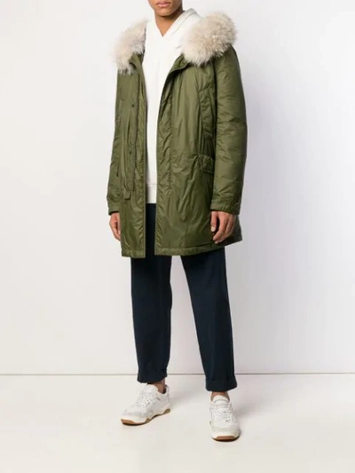 Shop Yves Salomon Fur-trimmed Parka Coat In Green