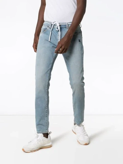 Shop Off-white Diagonal Stripe-print Jeans In Blue