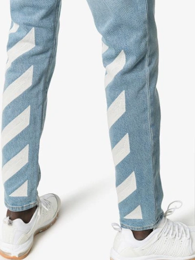 Shop Off-white Diagonal Stripe-print Jeans In Blue
