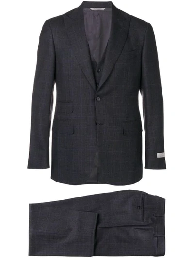 Shop Canali Plaid Three Piece Suit - Grey