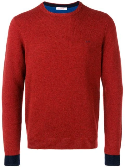 Shop Sun 68 Contrasting Cuffs Sweater - Red