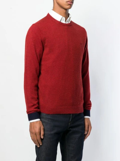Shop Sun 68 Contrasting Cuffs Sweater - Red