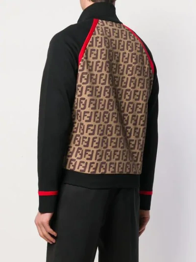 Shop Fendi Ff Monogram Zipped Sweatshirt In Brown