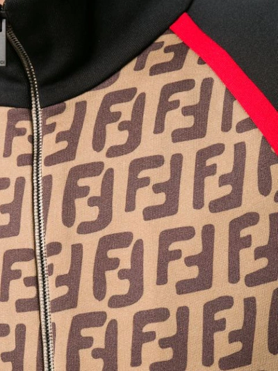 Shop Fendi Ff Monogram Zipped Sweatshirt In Brown