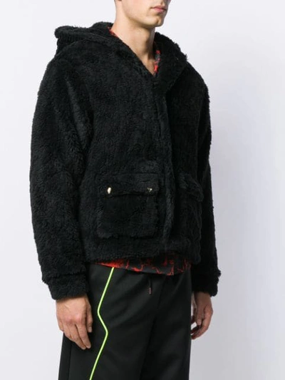 Shop Gcds Embroidered Logo Shearling Jacket In Black