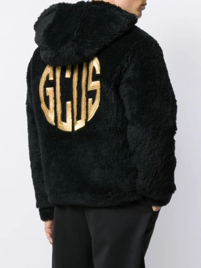 Shop Gcds Embroidered Logo Shearling Jacket In Black