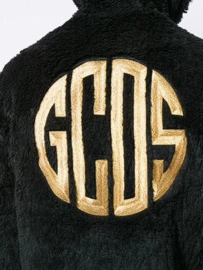 Shop Gcds Embroidered Logo Shearling Jacket In Black