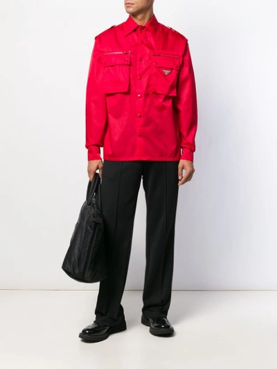 Shop Prada Boxy Military Shirt In Red