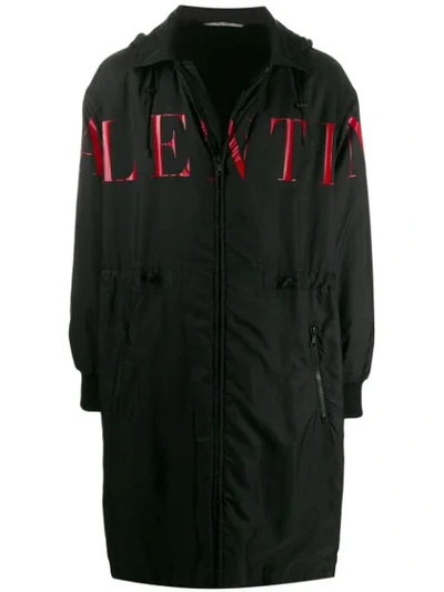 Shop Valentino Logo Raincoat In Black