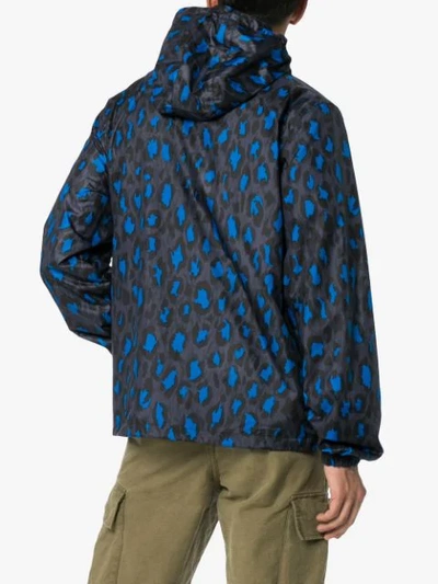 Shop Kenzo Blue, Black And White Leopard Print Reversible Windbreaker