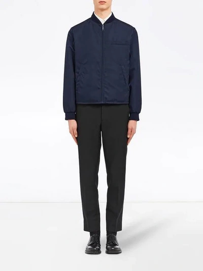 Shop Prada Reversible Nylon Gabardine Bomber Jacket In Blue