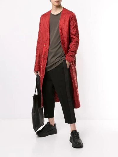 Shop Rick Owens Quilted V-neck Coat In Red