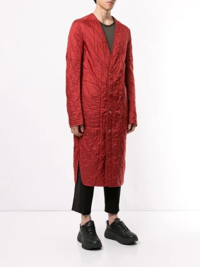 Shop Rick Owens Quilted V-neck Coat In Red