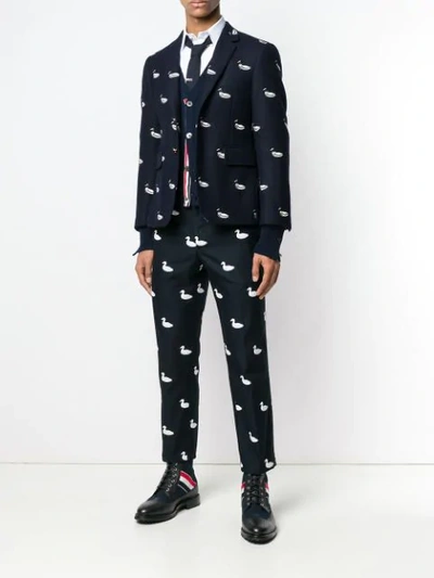 Shop Thom Browne Embroidered Duck Chinos In 415 Navy