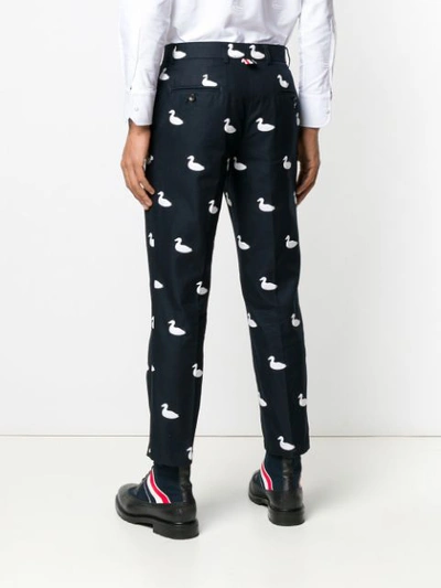 Shop Thom Browne Embroidered Duck Chinos In 415 Navy