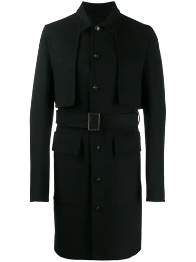 RICK OWENS BELTED PANELLED COAT - 黑色