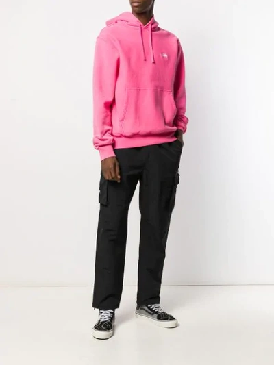 Shop Stussy Embroidered Logo Hoodie In Pink