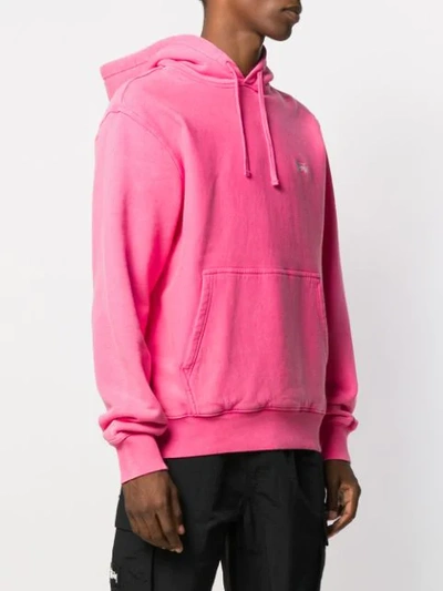 Shop Stussy Embroidered Logo Hoodie In Pink