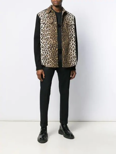 Shop Versace Animal Print Shirt Jacket In Neutrals