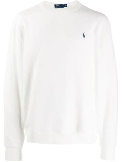 Shop Polo Ralph Lauren Embroidered Logo Sweater In White