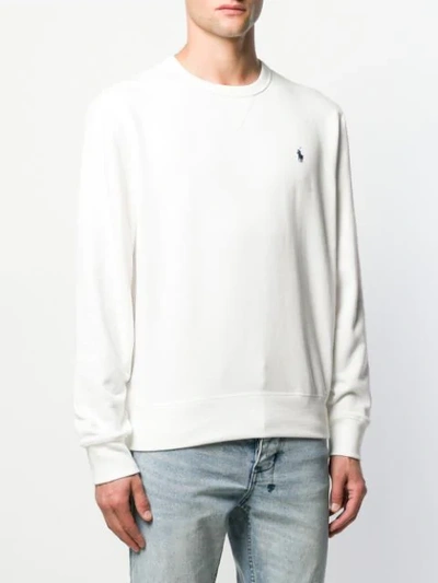 Shop Polo Ralph Lauren Embroidered Logo Sweater In White