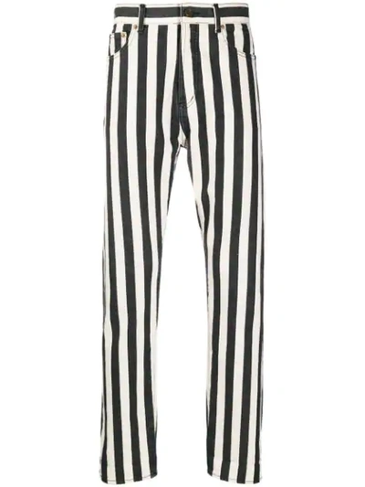 SAINT LAURENT STRIPED STRAIGHT JEANS - 白色