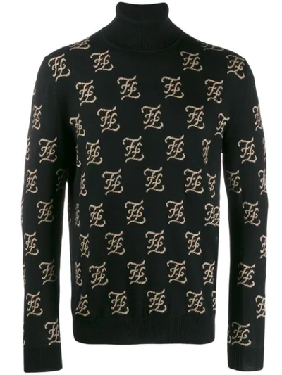 Shop Fendi Karligraphy Ff Monogram Sweater In F0g9q Nero Sabbia
