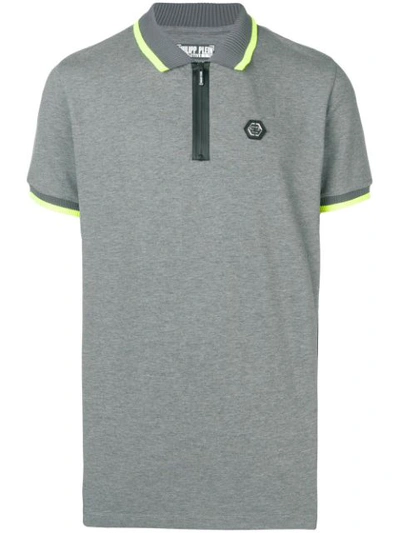 Shop Philipp Plein Active Logo Plaque Polo Shirt In Grey